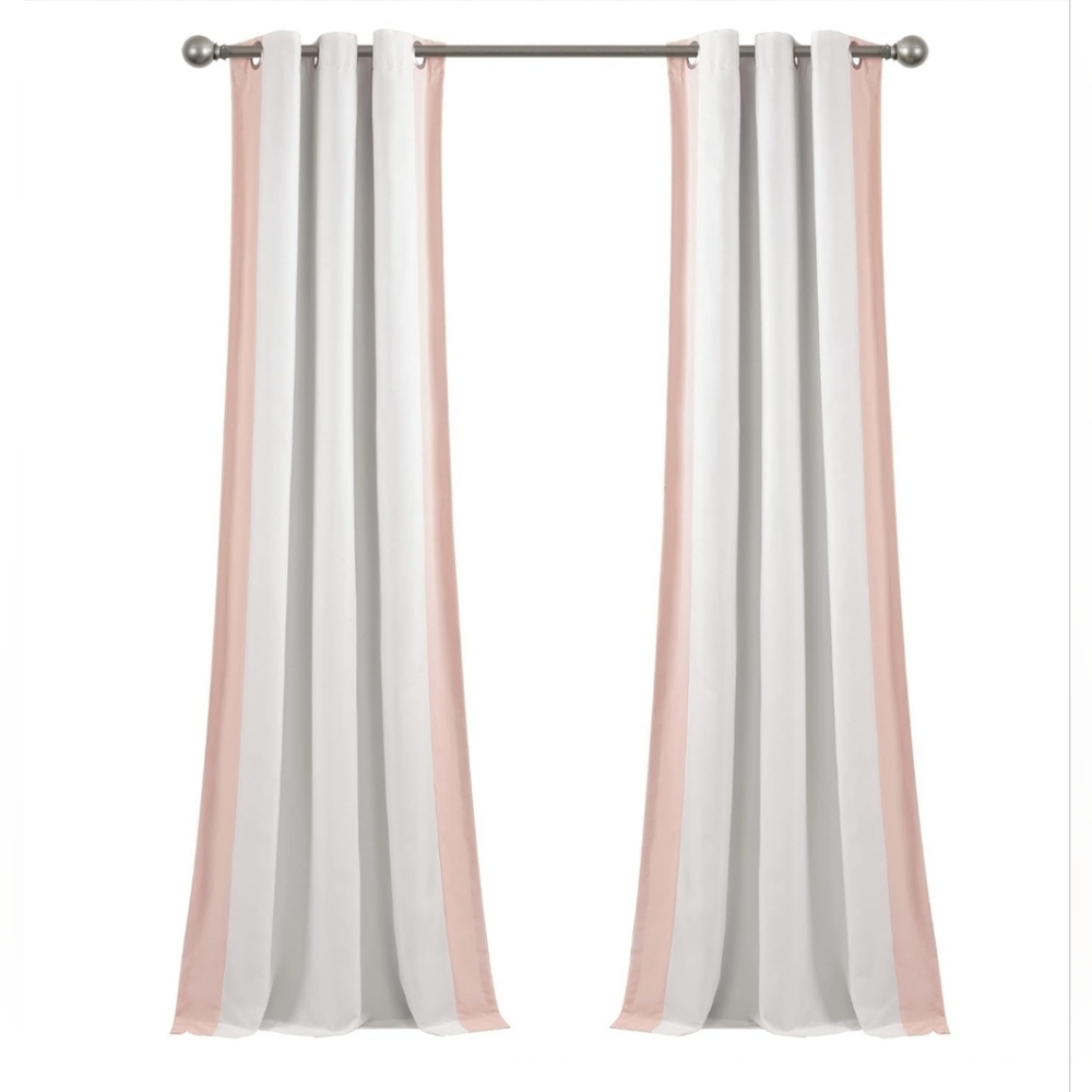 Lush Decor Block Border 100% Lined Grommet Balckout Panel White/Blush